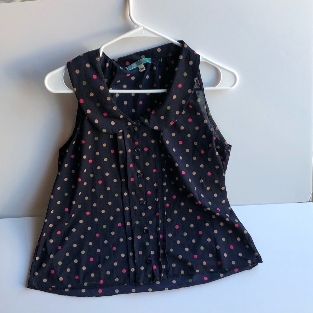 Navy blue blouse with polka dots